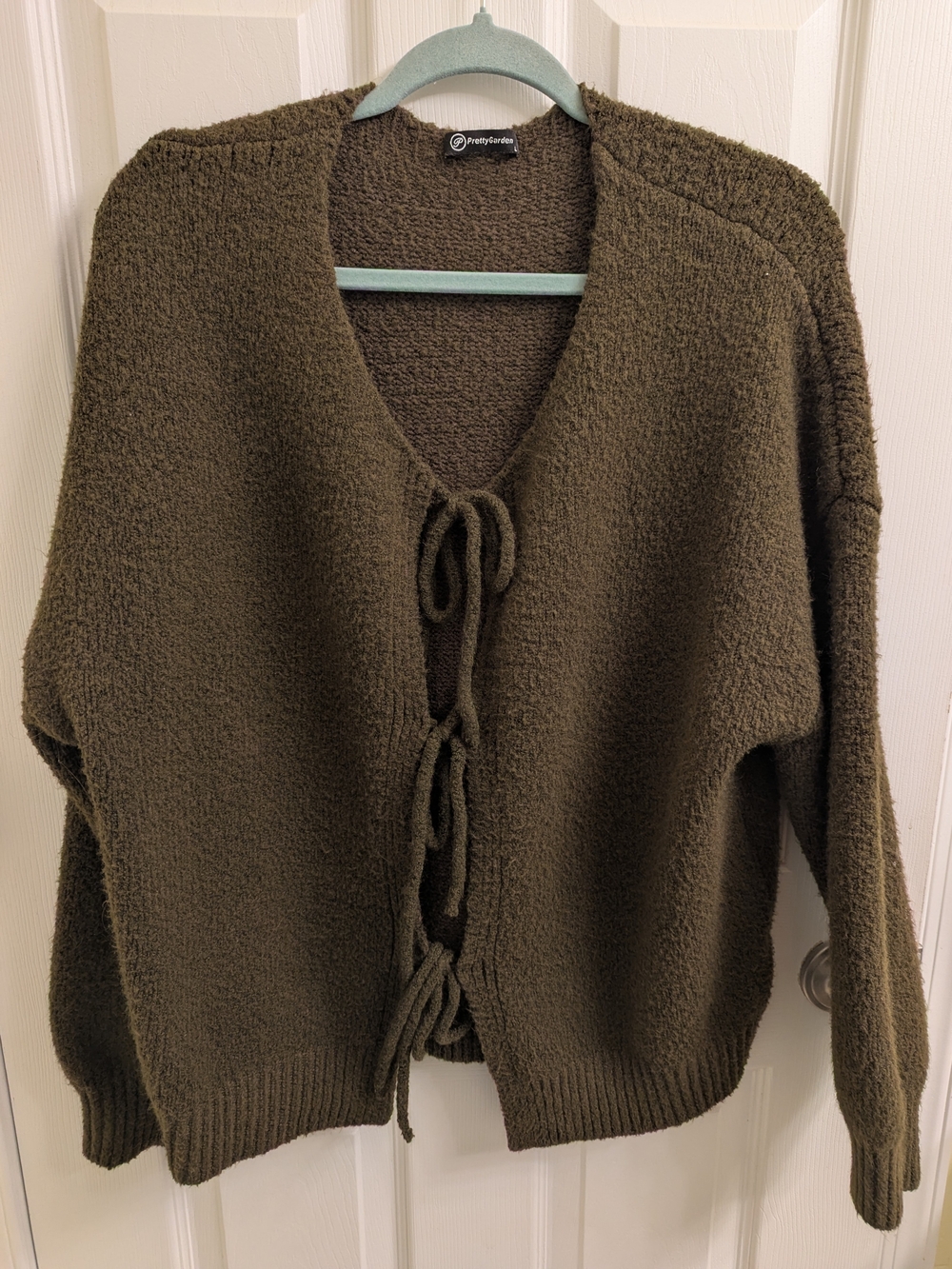 Tie-Front Olive Knit Women’s Cardigan
